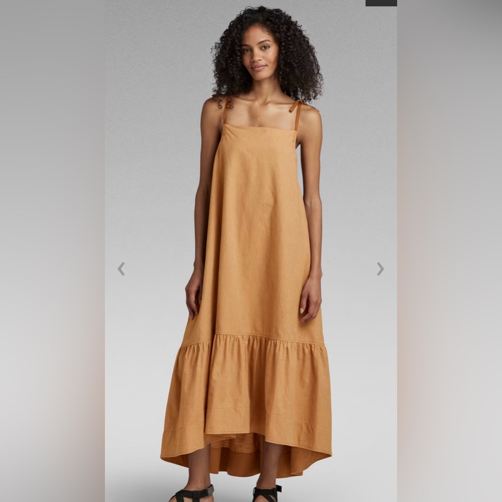 G-Star Sleeveless Maxi Dress (pockets, adjustable ties, sandy color)